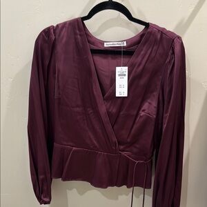 Abercrombie & Fitch Burgundy Puff Sleeve Wrap Blouse